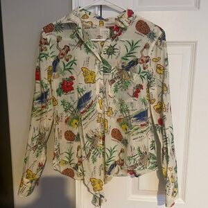JCrew Multicolor Hawaiian Print Long Sleeve Cotton Button Down Blouse in Small